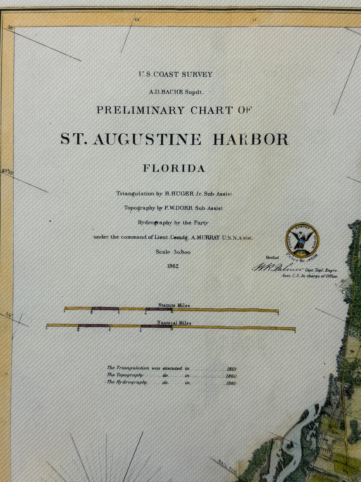 1862 Map of Saint Augustine Harbor Inlet and Islands Florida Framed