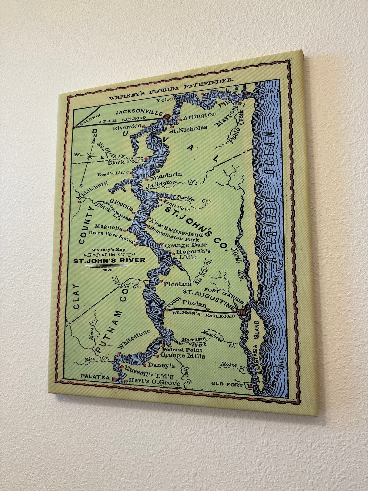 1876 Map of Saint Johns County Florida & The Saint Johns River Framed