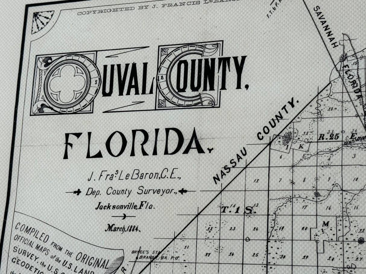 1885 Map of Duval County Florida Jacksonville Framed