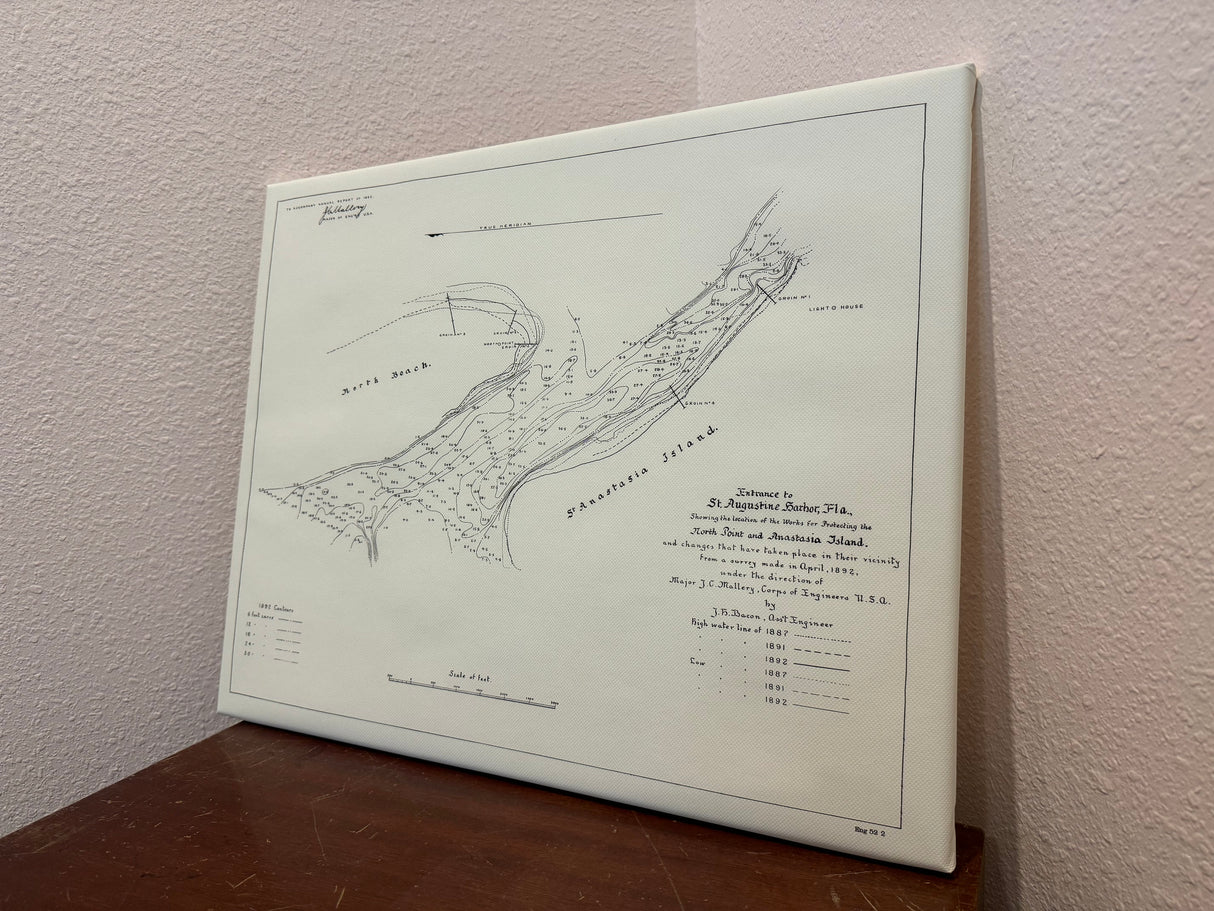 1892 Map of North Beach Vilano Beach Florida St Augustine Harbor Entrance Anastasia Island Framed