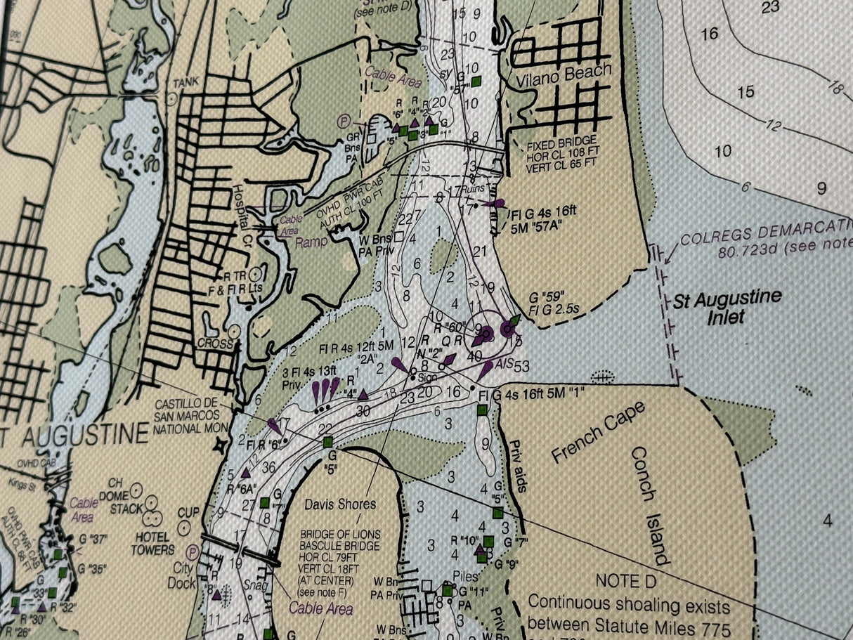 2023 Chart of the Saint Augustine Inlet and Matanzas River Framed