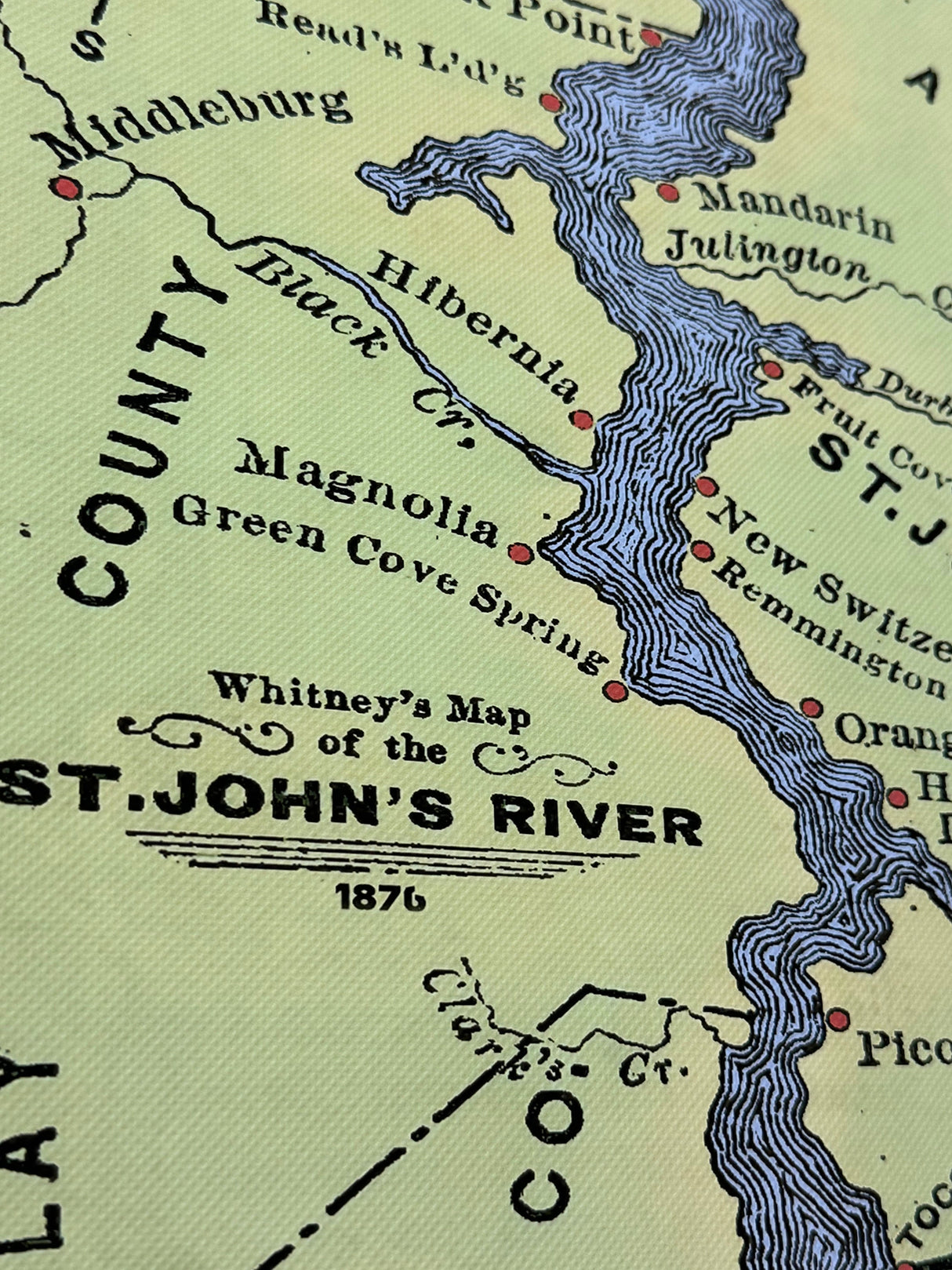 1876 Map of Saint Johns County Florida & The Saint Johns River Framed