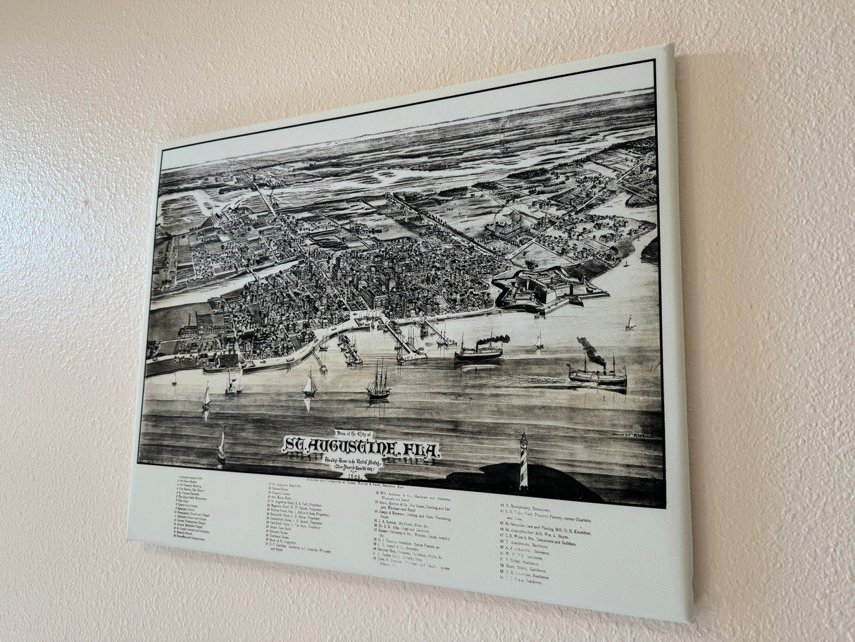 1885 Panoramic Map of Saint Augustine Florida Framed