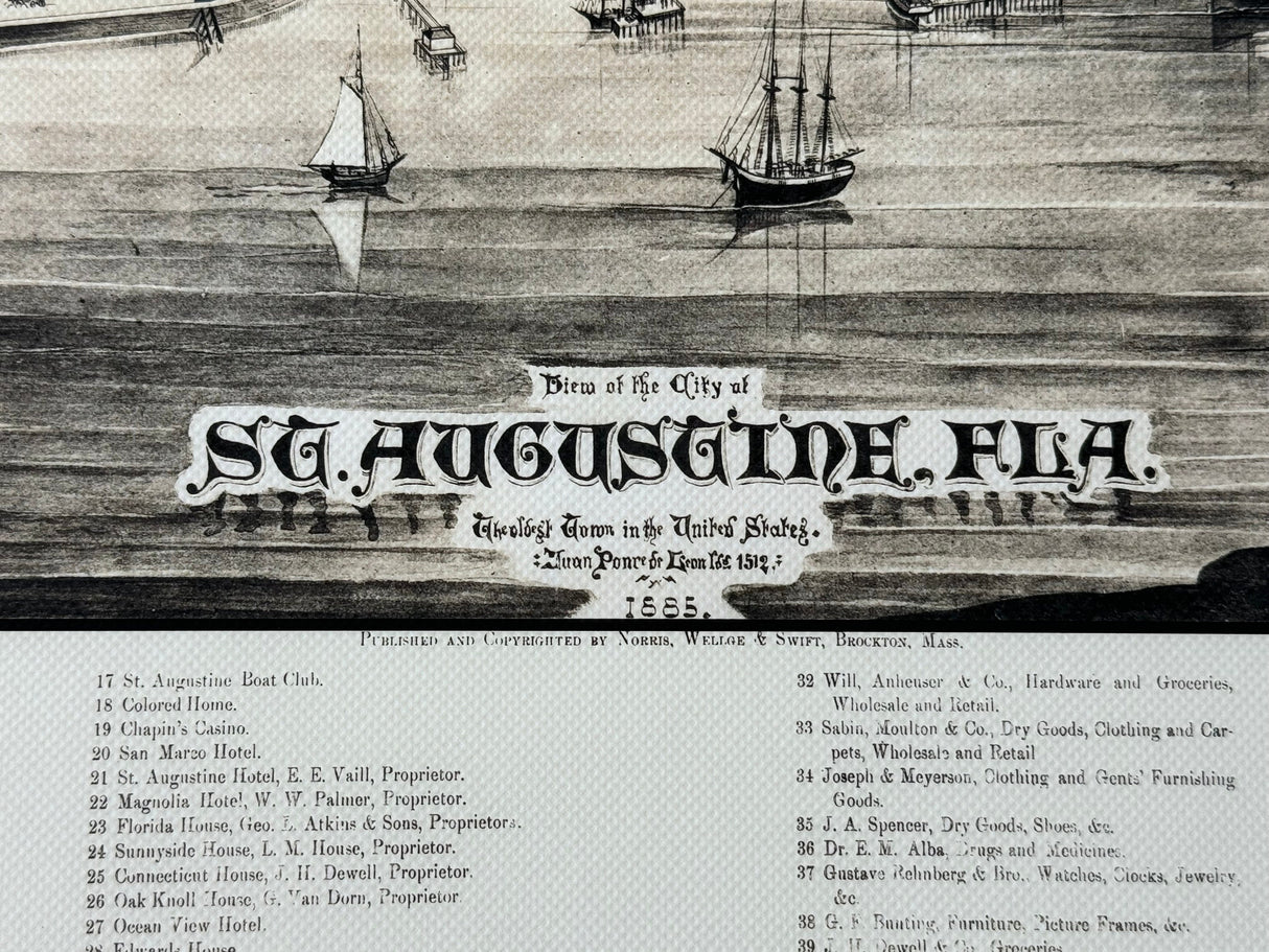 1885 Panoramic Map of Saint Augustine Florida Framed