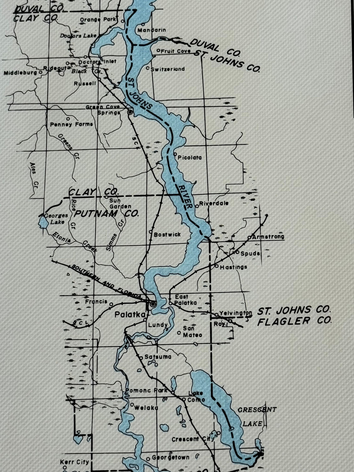 Map of the Saint Johns River Florida Framed