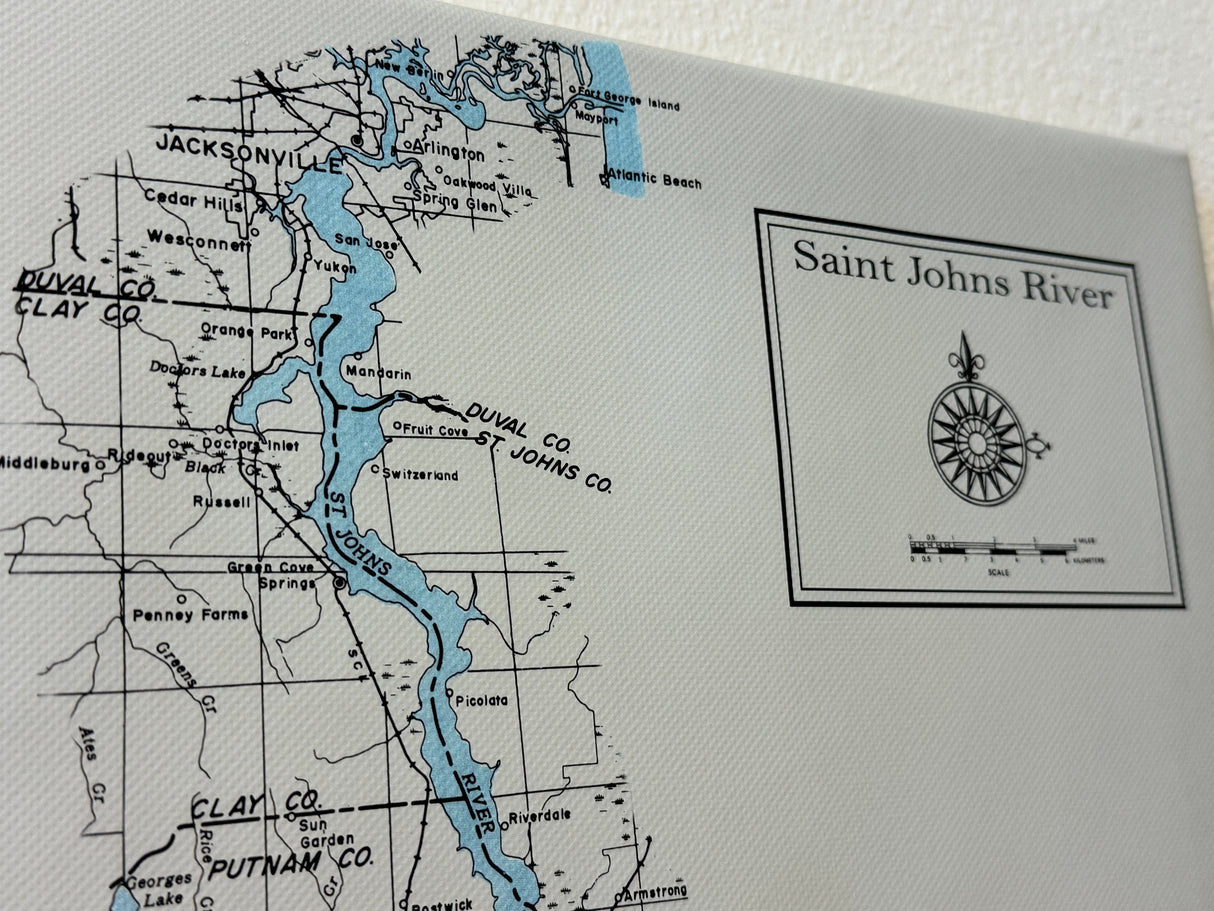 Map of the Saint Johns River Florida Framed