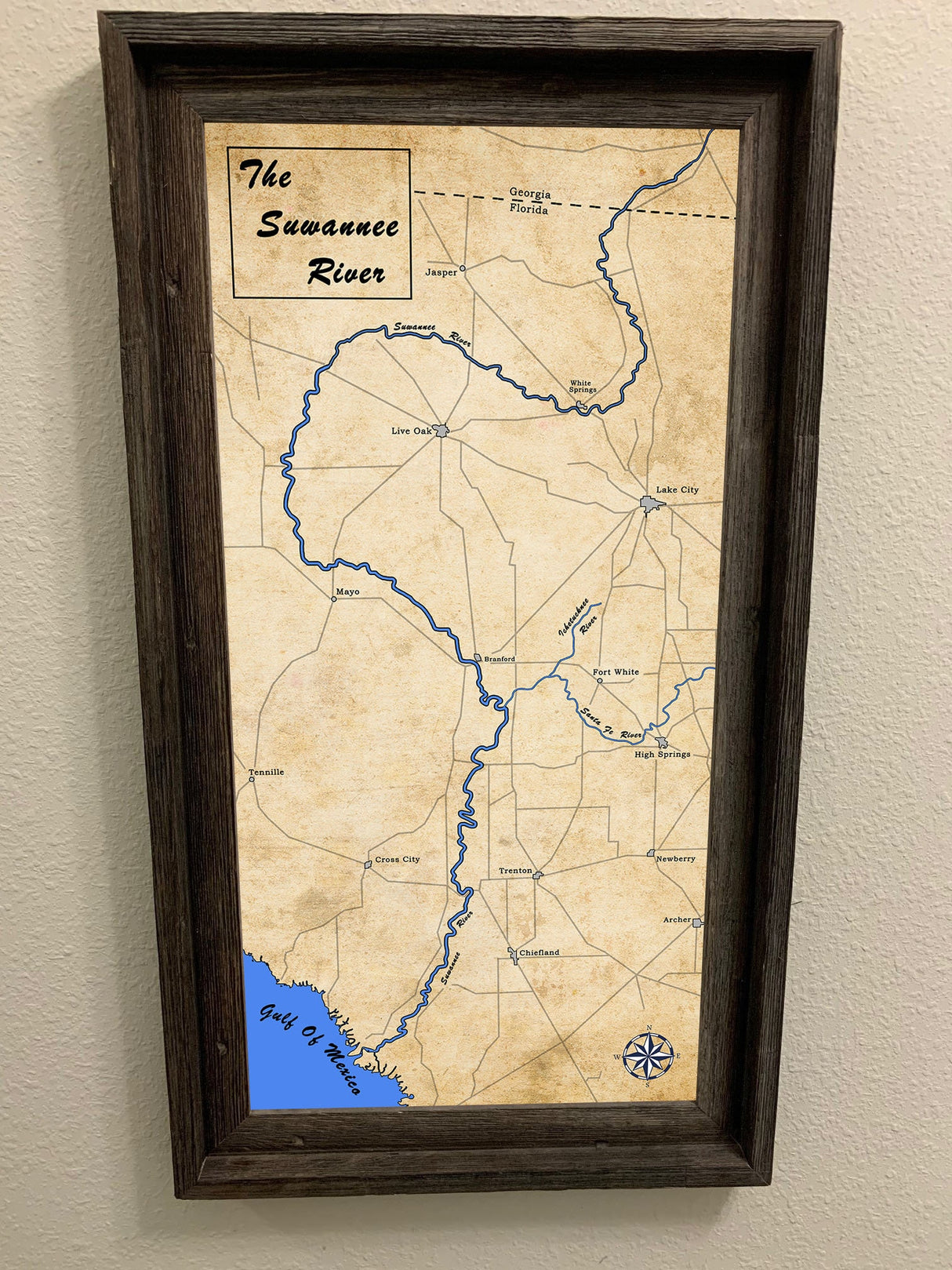 Map of The Suwannee River Florida Framed