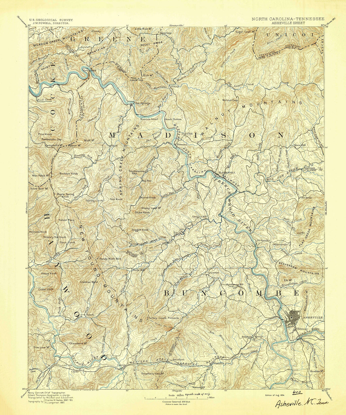 1894 Topo Map of Asheville North Carolina Quadrangle