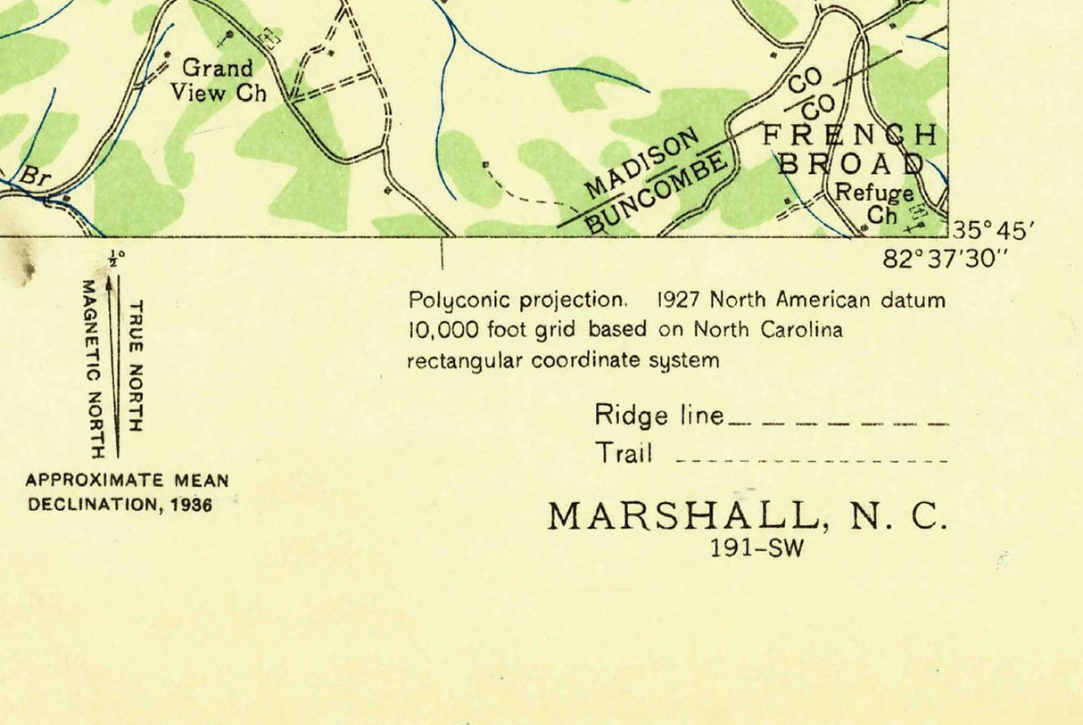 1936 Topo Map of Marshall North Carolina