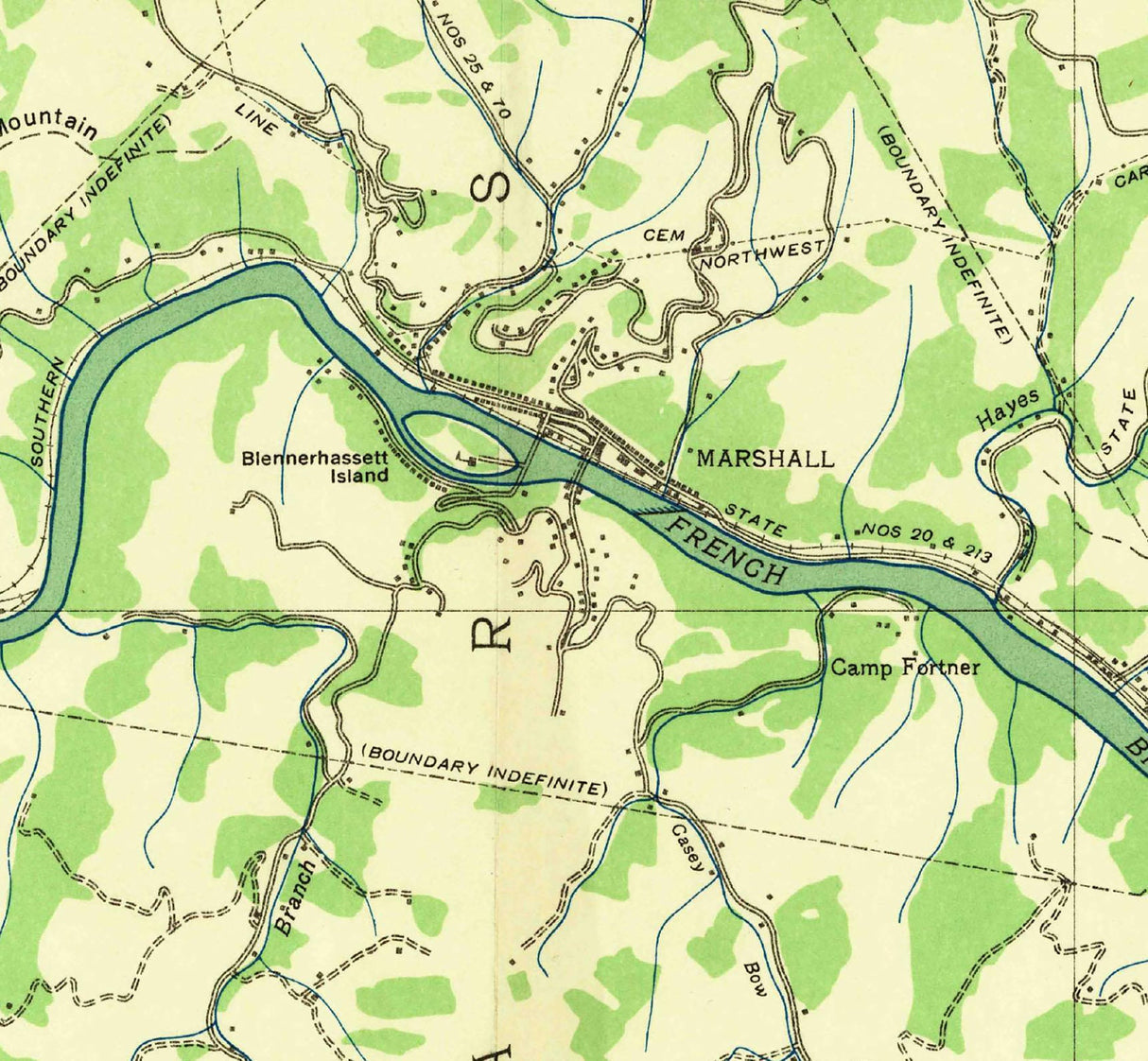 1936 Topo Map of Marshall North Carolina