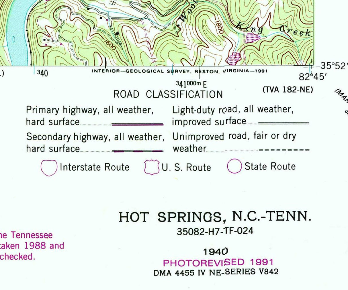 1991 Topo Map of Hot Springs North Carolina