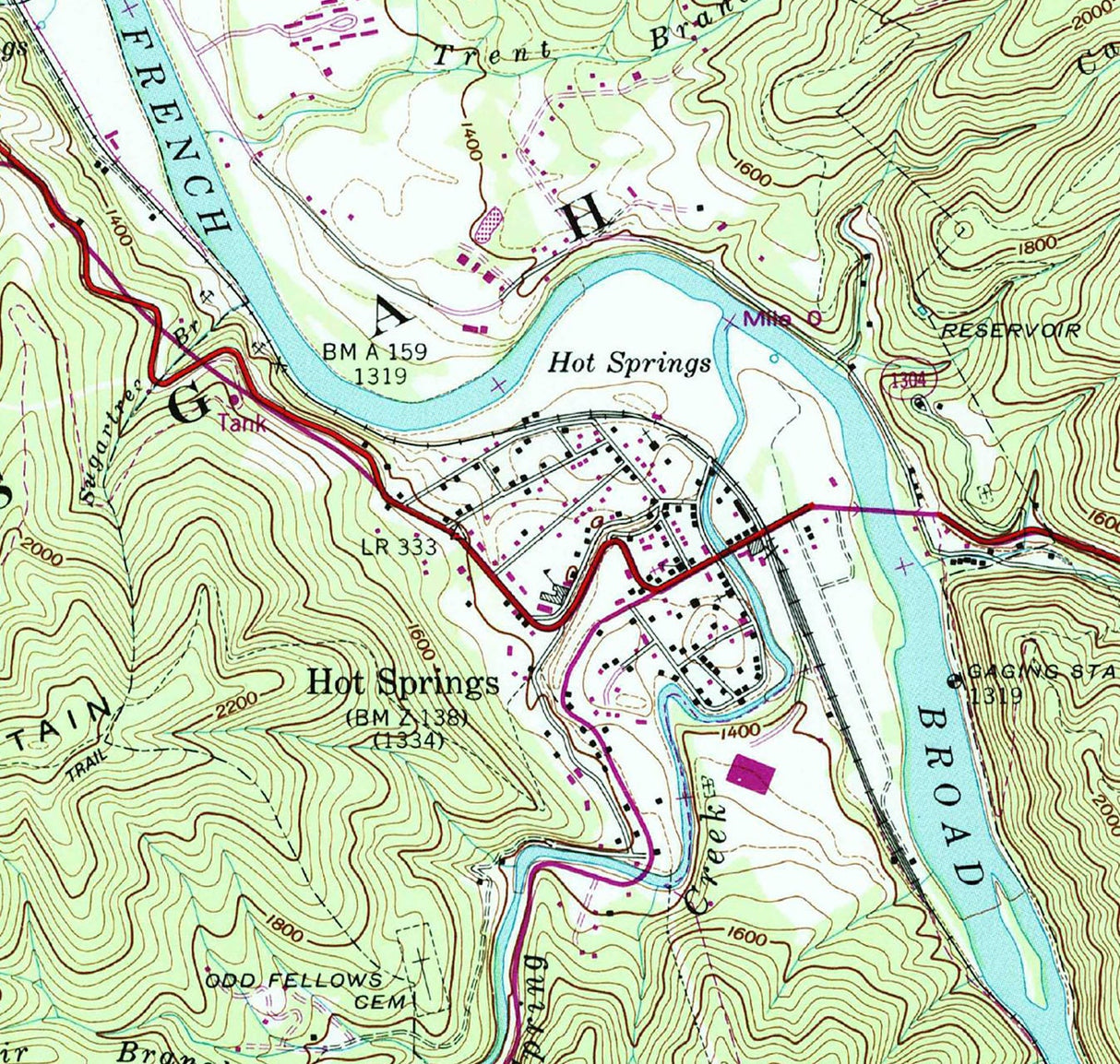 1991 Topo Map of Hot Springs North Carolina