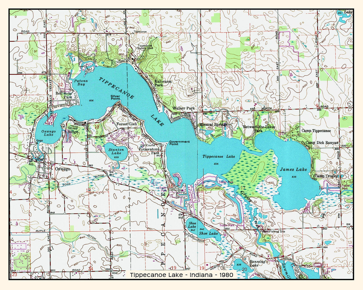 1980 Map of Tippecanoe Lake Indiana