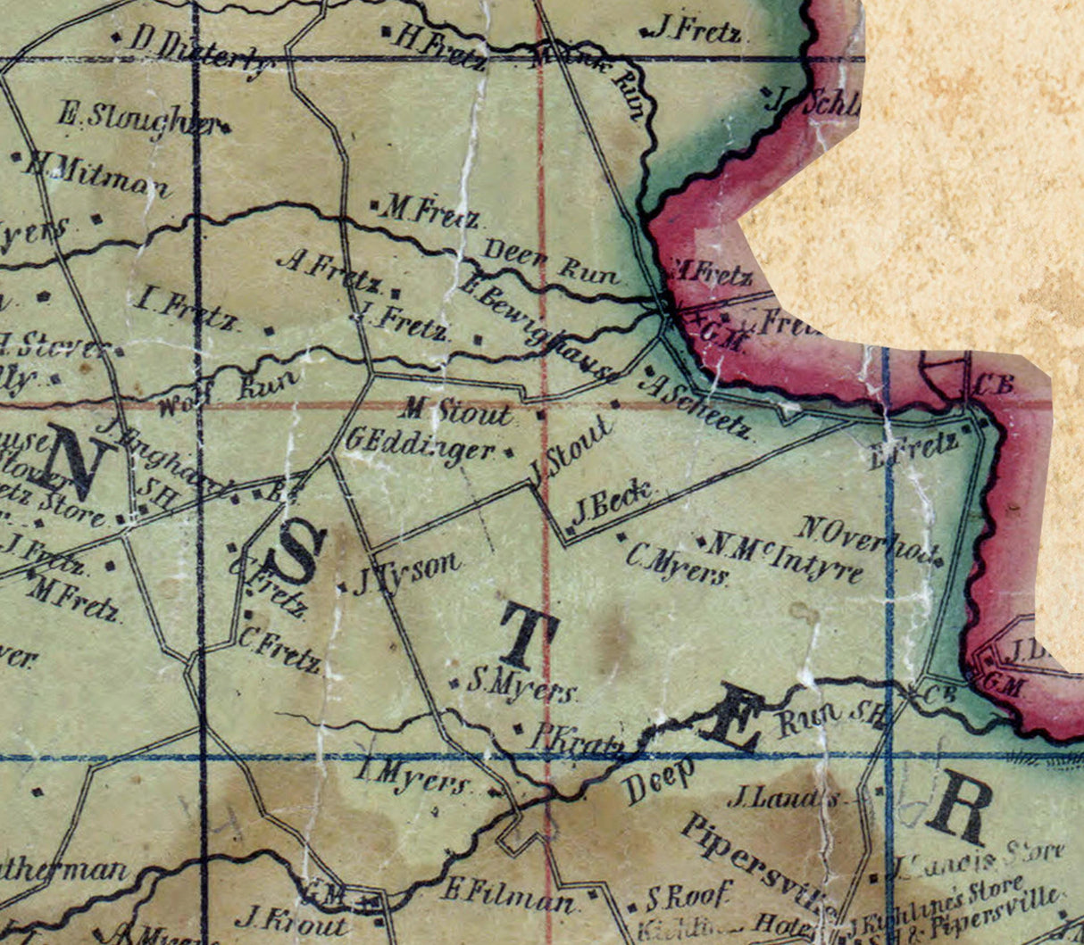 1850 Map of Bedminster Township Bucks County Pennsylvania
