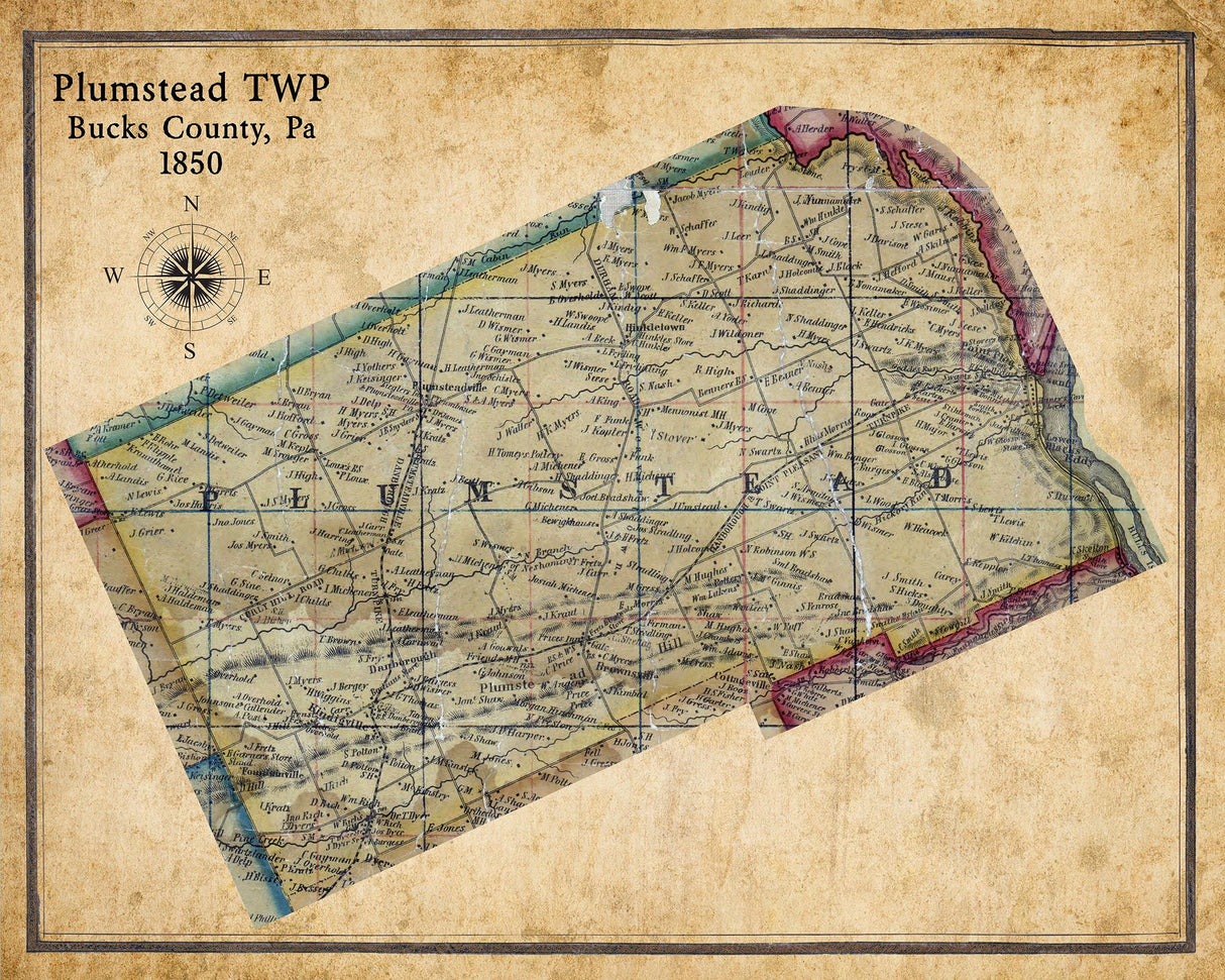 1850 Map of Plumstead Township Bucks County Pennsylvania