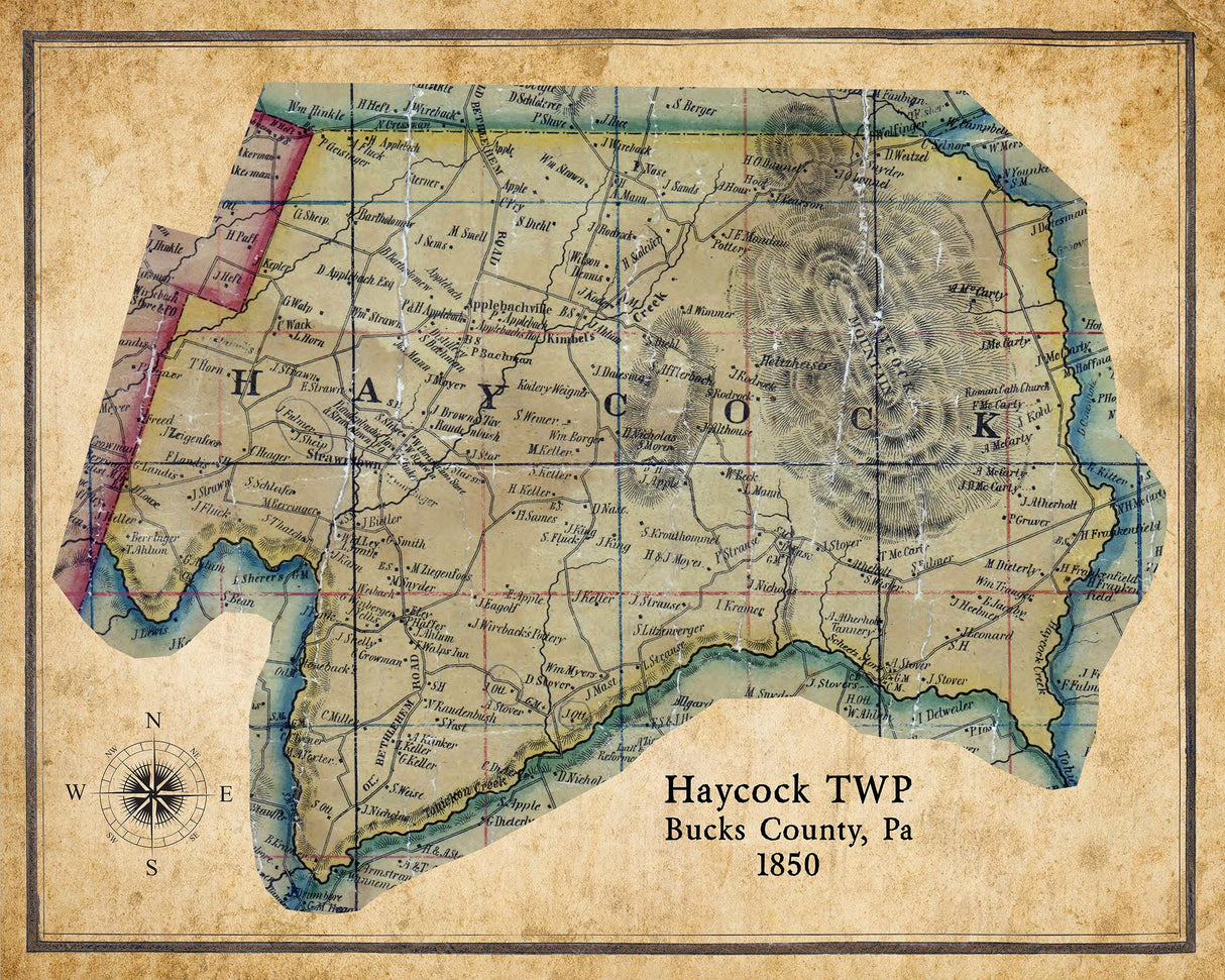 1850 Map of Haycock Township Bucks County Pennsylvania