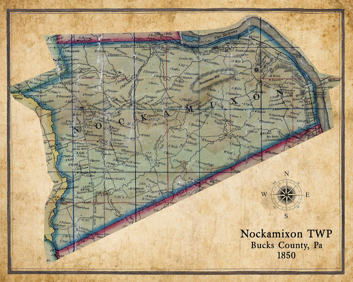 1850 Map of Nockamixon Township Bucks County Pennsylvania