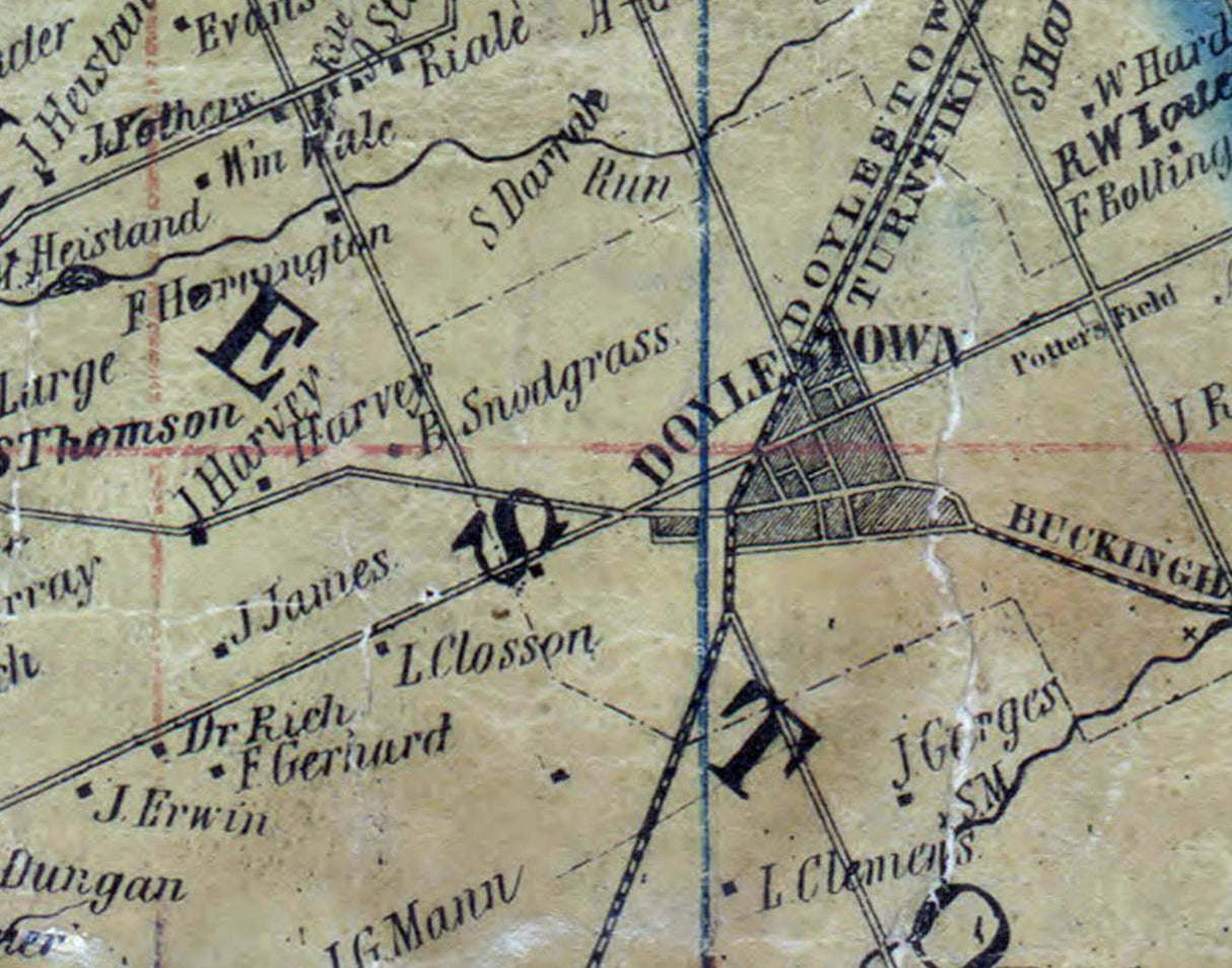 1850 Map of Doylestown Township Bucks County Pennsylvania