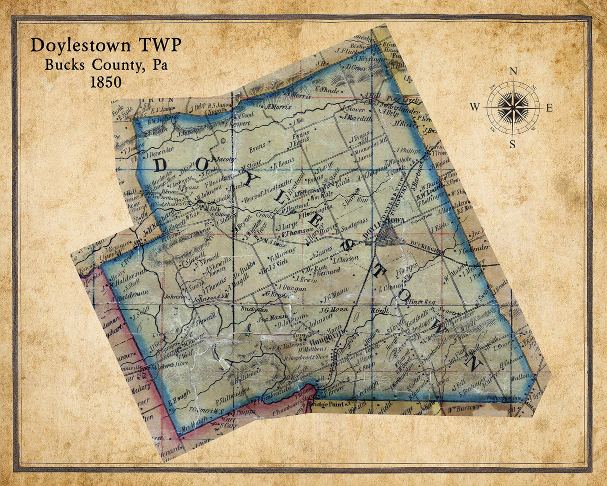 1850 Map of Doylestown Township Bucks County Pennsylvania