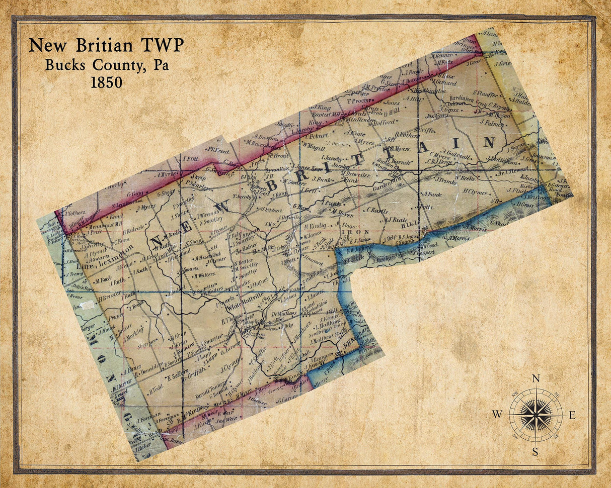 1850 Map of New Britain Township Bucks County Pennsylvania