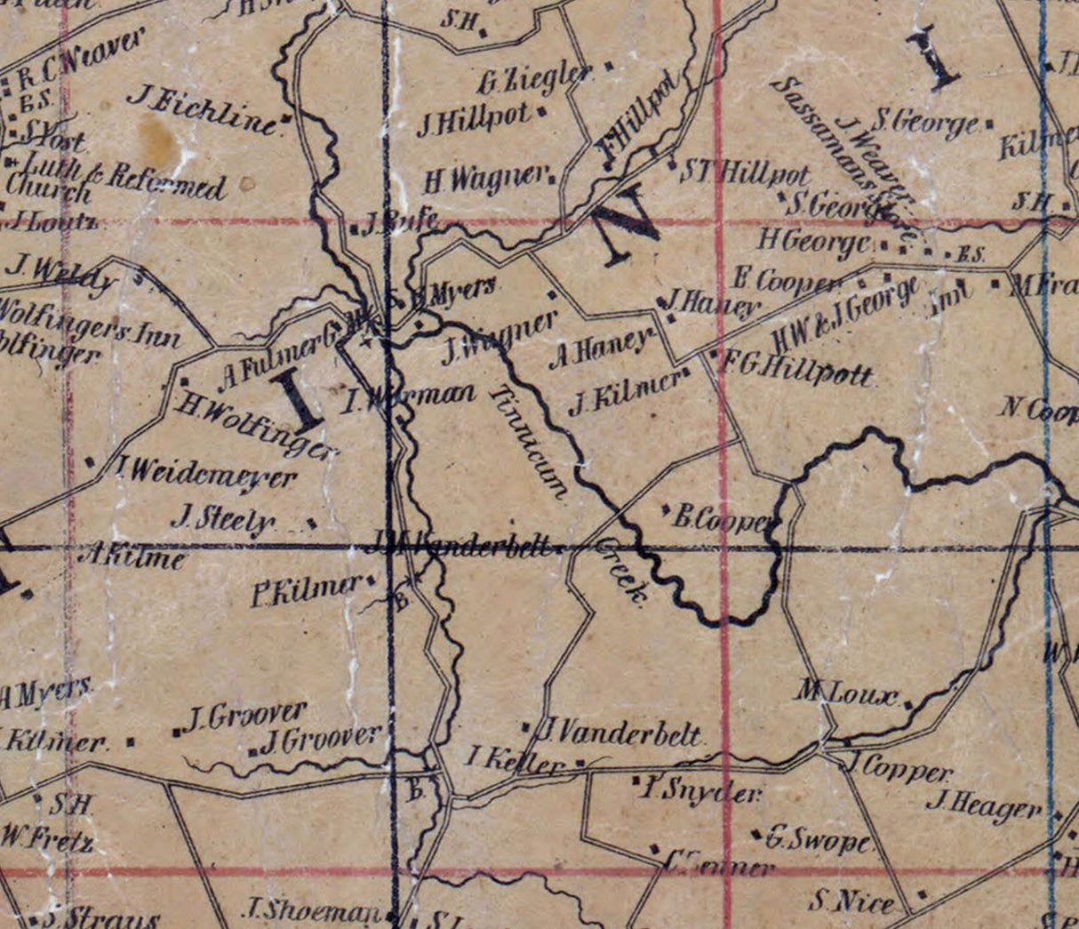 1850 Map of Tinicum Township Bucks County Pennsylvania
