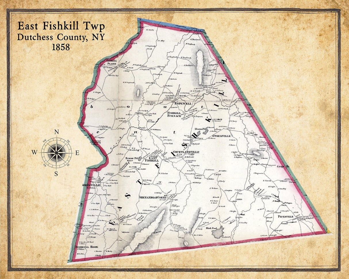 1858 Map of East Fishkill Township Dutchess County New York