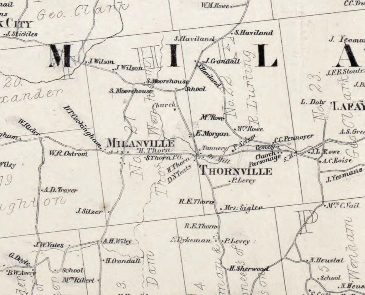 1858 Map of Milan Township Dutchess County New York