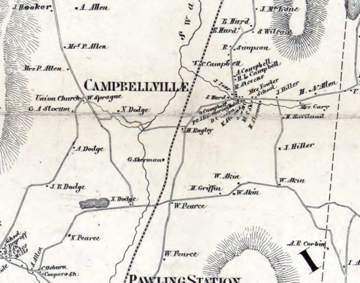 1858 Map of Pawling Township Dutchess County New York
