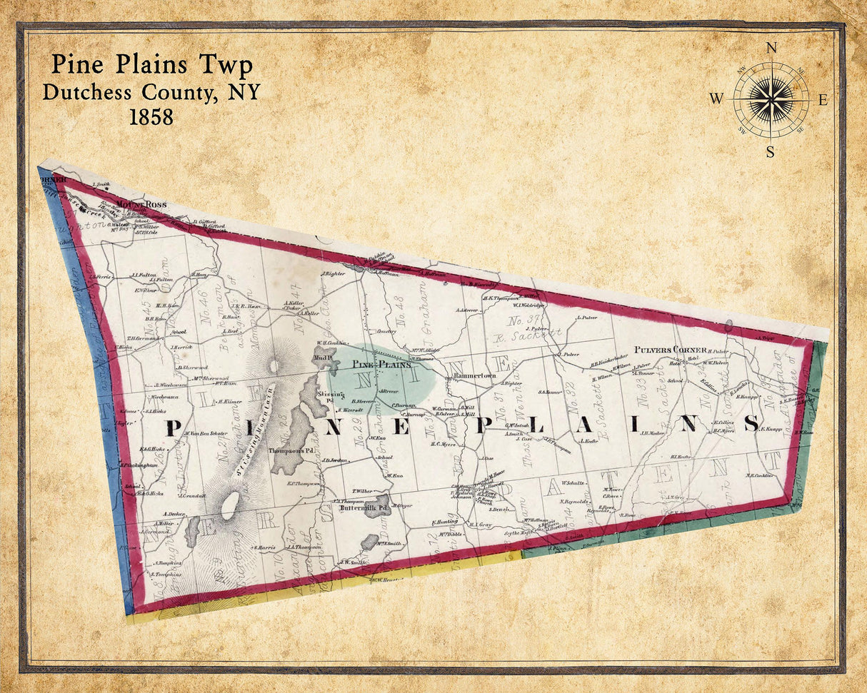 1858 Map of Pine Plains Township Dutchess County New York