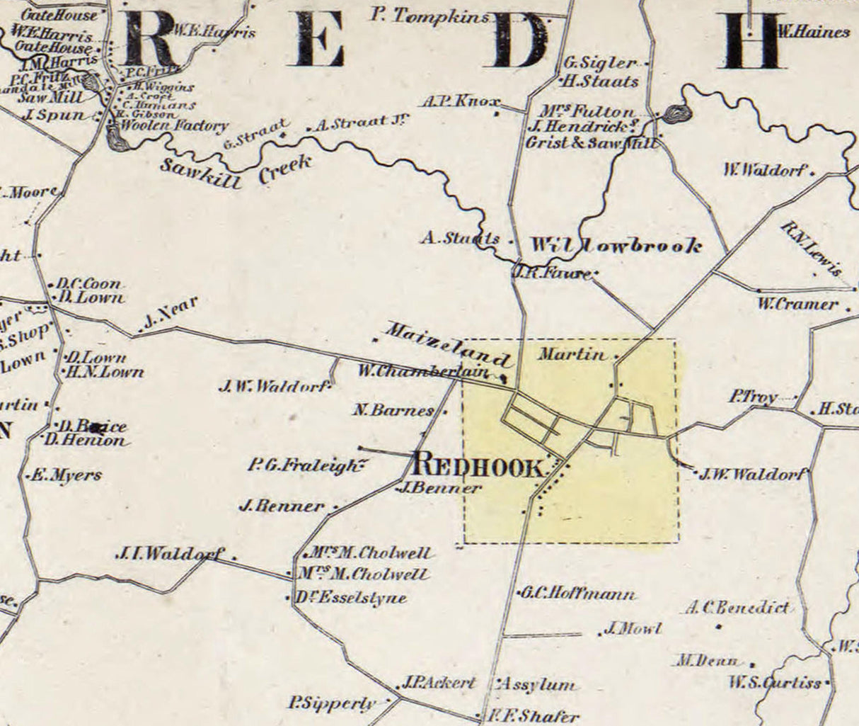 1858 Map of Red Hook Township Dutchess County New York