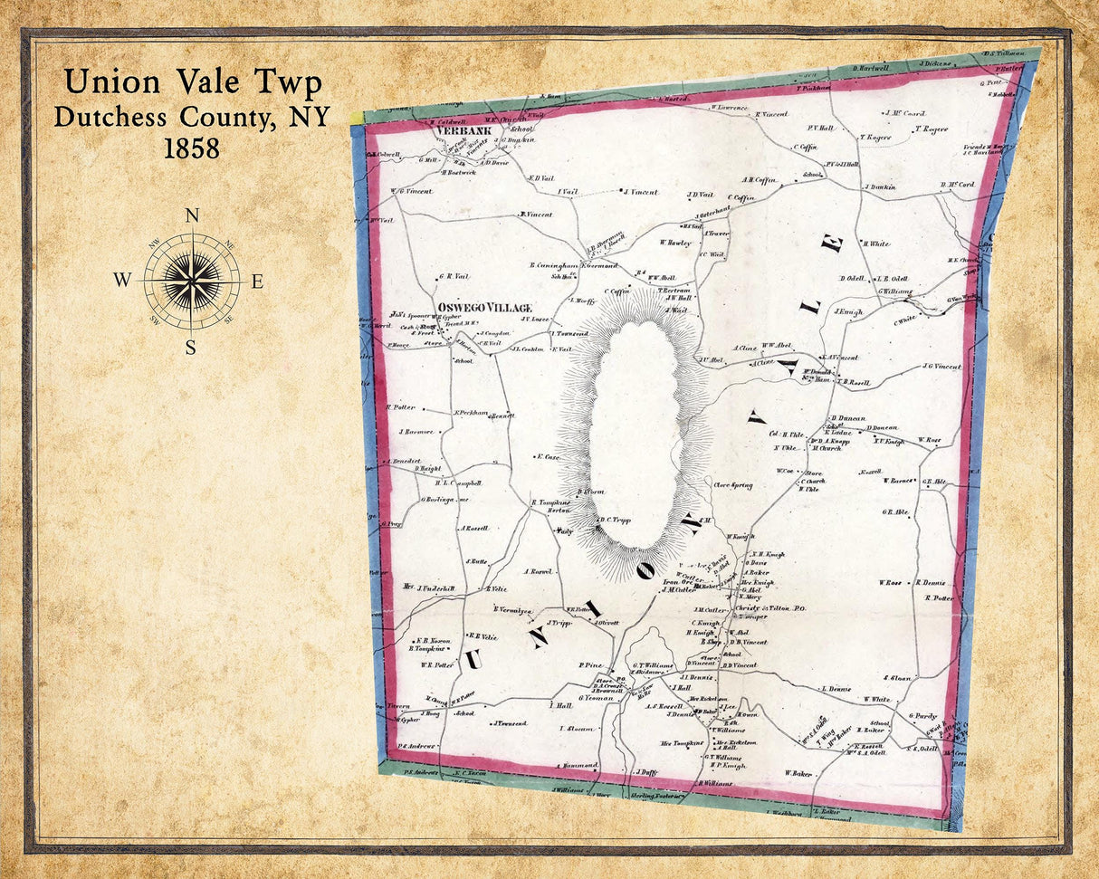 1858 Map of Union Vale Township Dutchess County New York