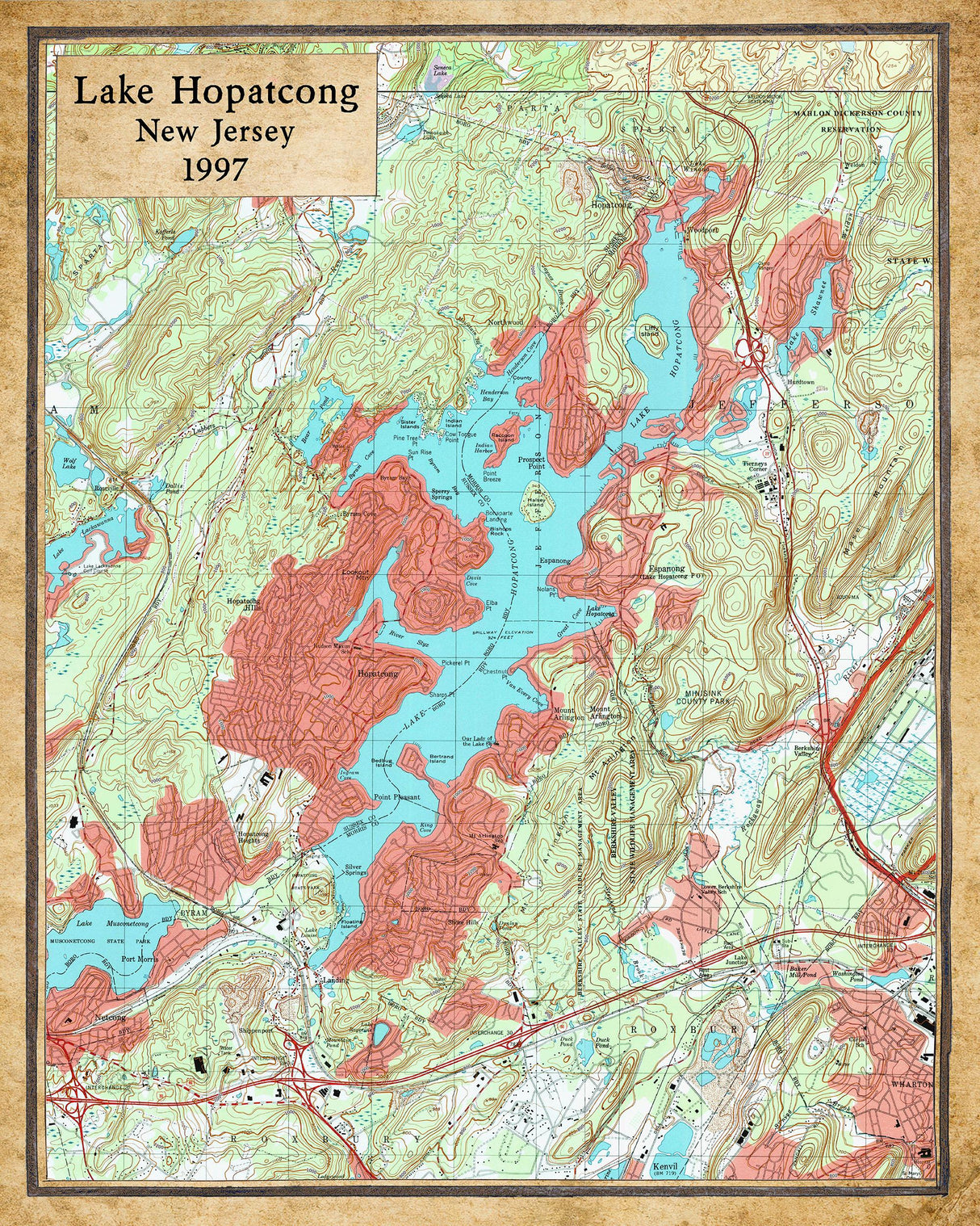 1997 Map of Lake Hopatcong New Jersey