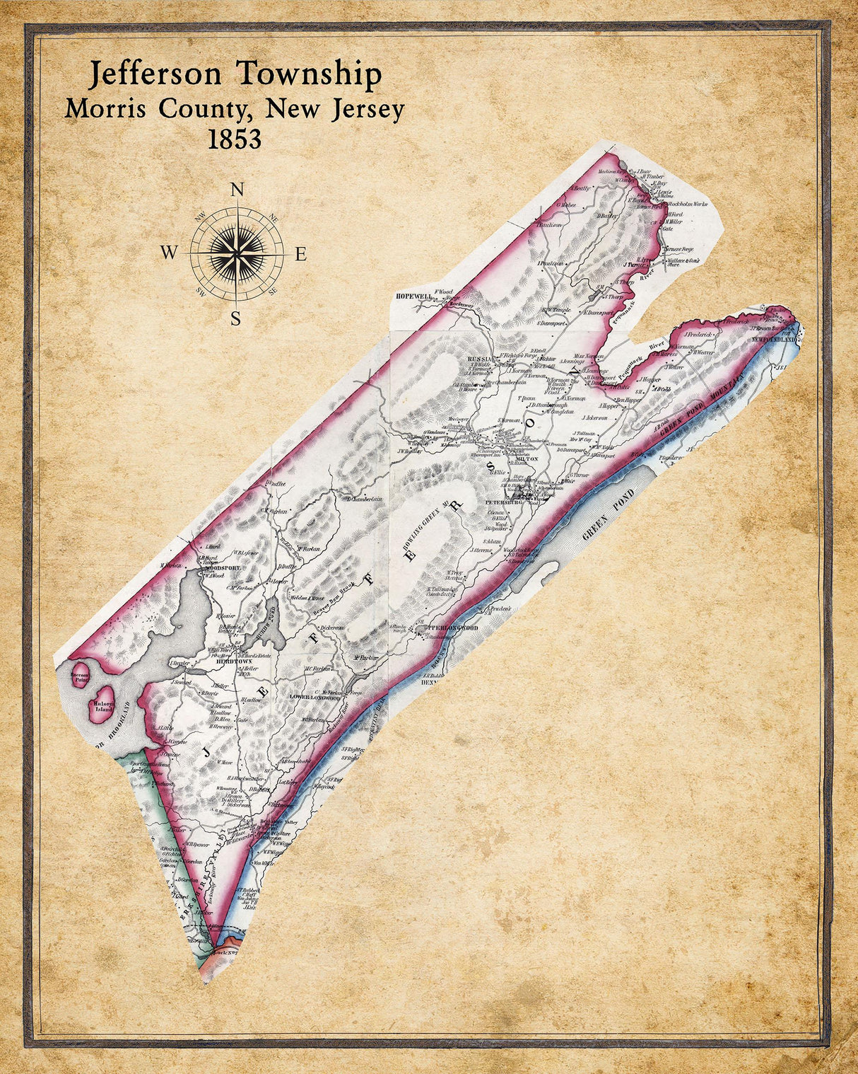 1853 Map of Jefferson Township Morris County New Jersey