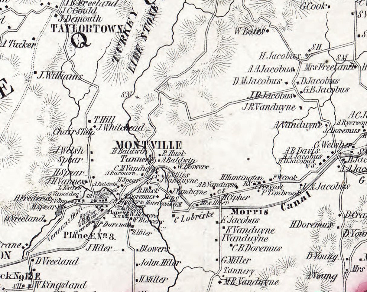 1853 Map of Pequanack Township Morris County New Jersey