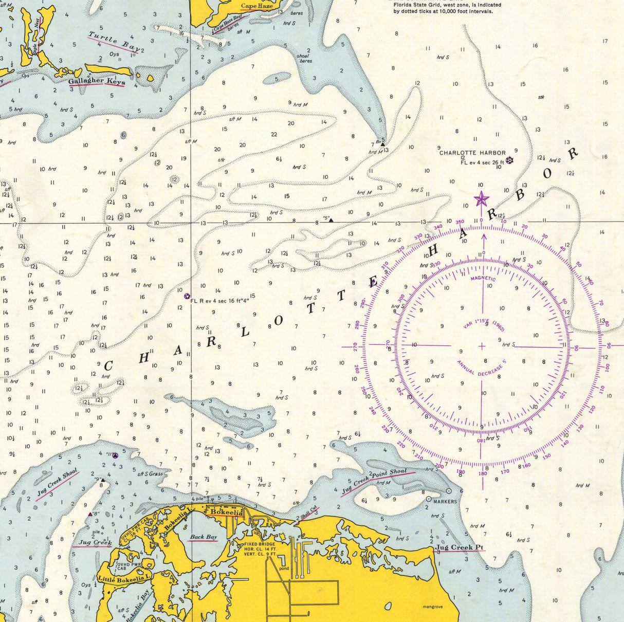 1961 Nautical Chart of Entrance to Charlotte Harbor Florida