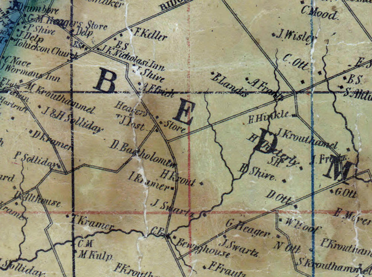 1850 Map of Bedminster Township Bucks County Pennsylvania