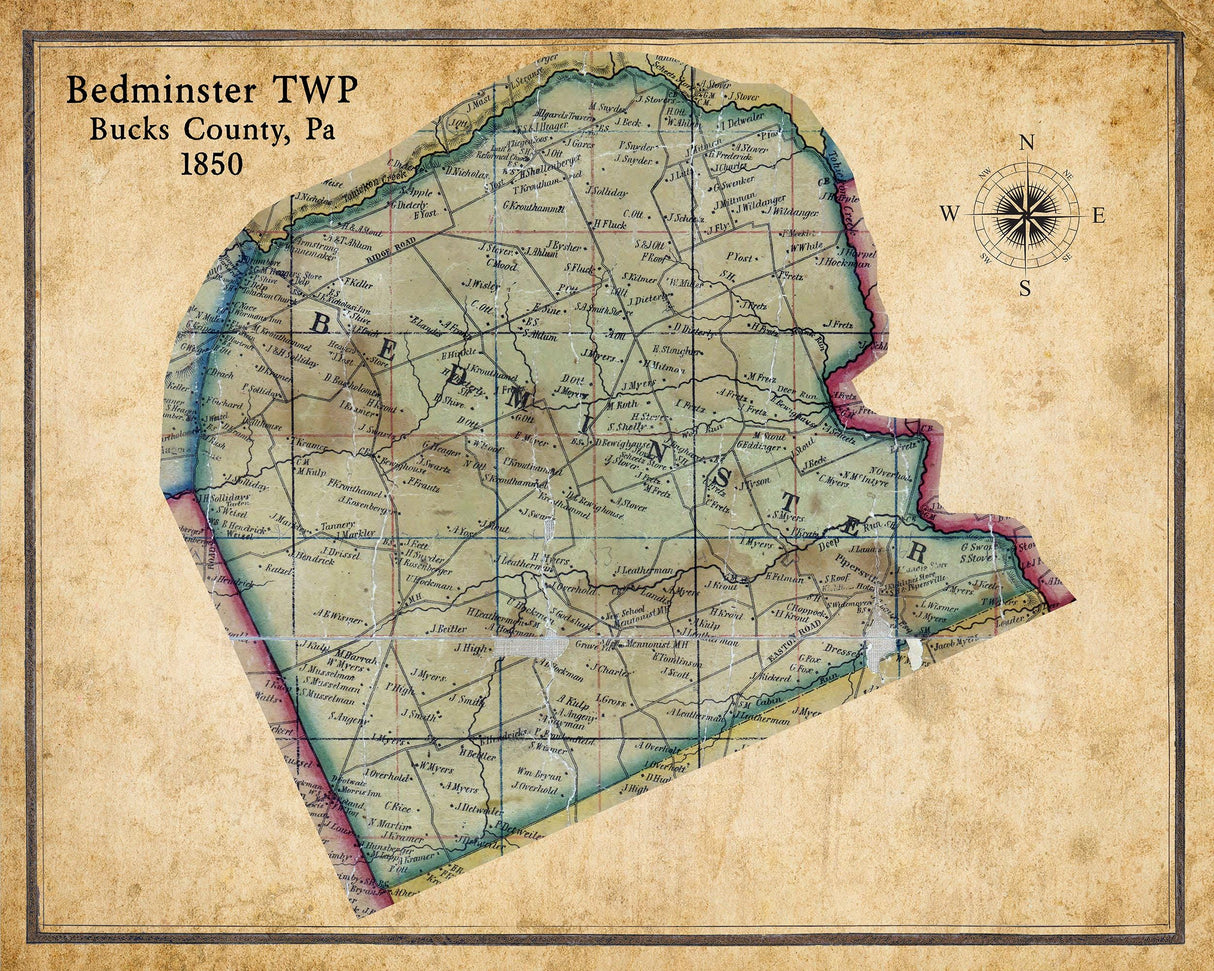 1850 Map of Bedminster Township Bucks County Pennsylvania