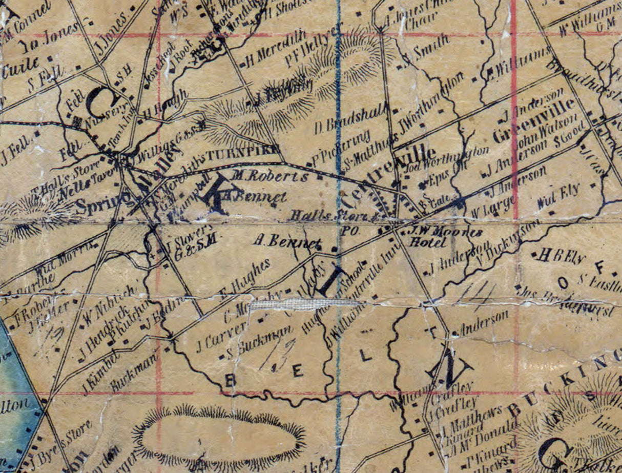 1850 Map of Buckingham Township Bucks County Pennsylvania