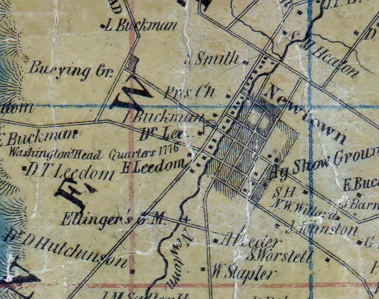 1850 Map of Newtown Township Bucks County Pennsylvania