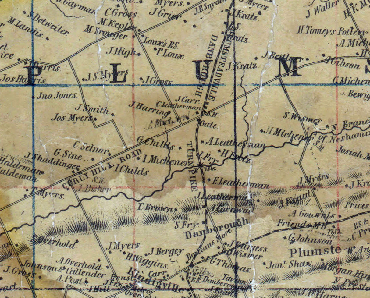 1850 Map of Plumstead Township Bucks County Pennsylvania