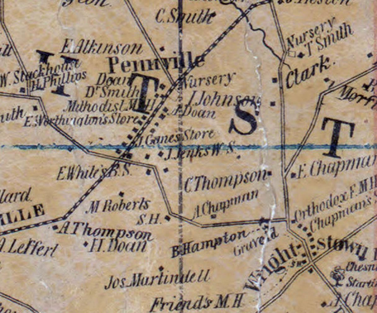 1850 Map of Wrightstown Township Bucks County Pennsylvania