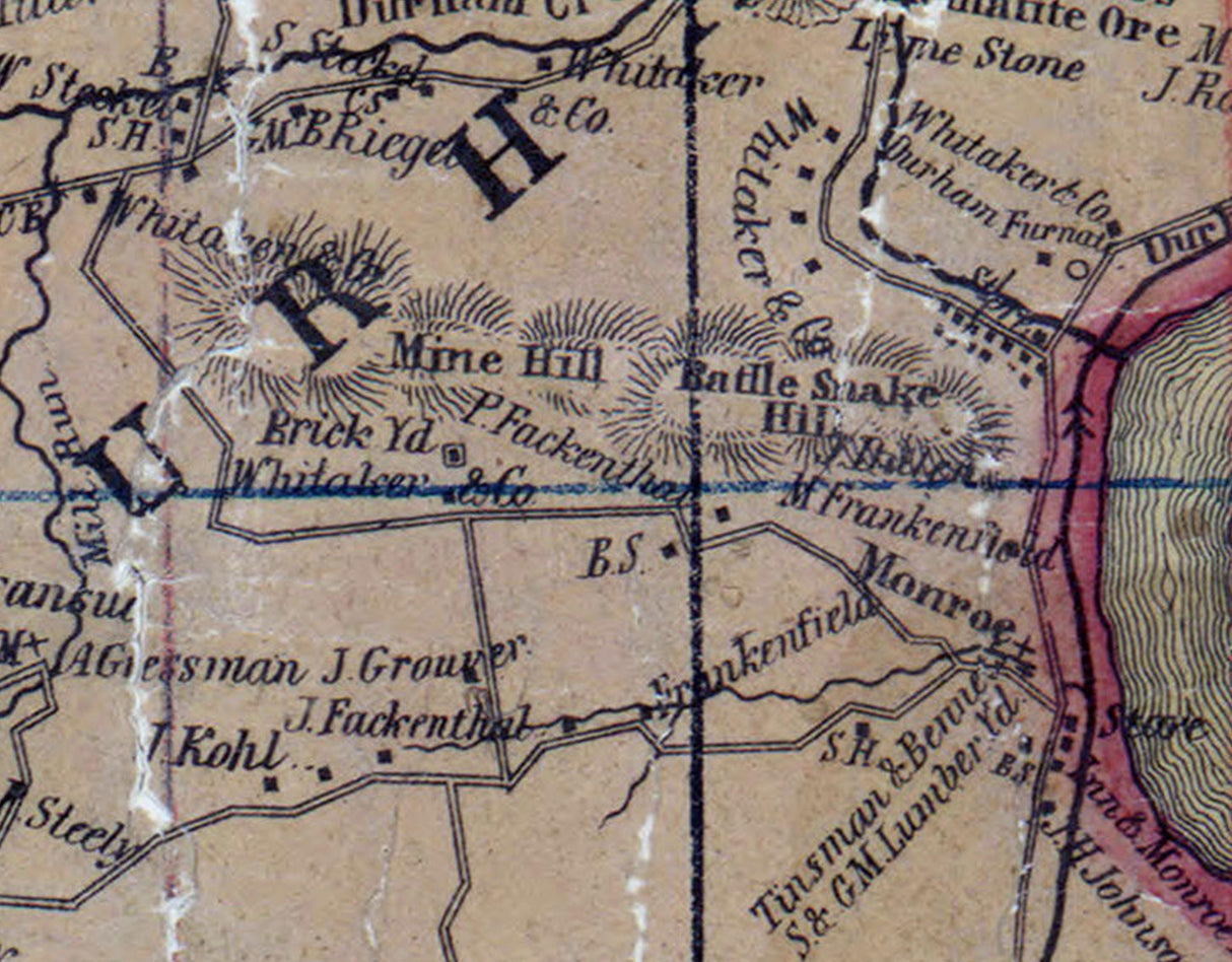 1850 Map of Durham Township Bucks County Pennsylvania