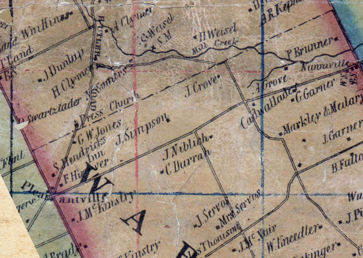 1850 Map of Warrington Township Bucks County Pennsylvania