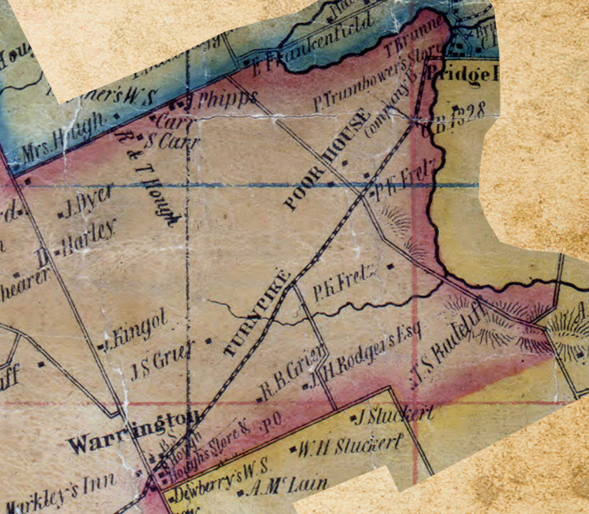 1850 Map of Warrington Township Bucks County Pennsylvania