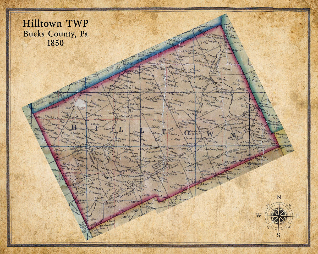 1850 Map of Hilltown Township Bucks County Pennsylvania