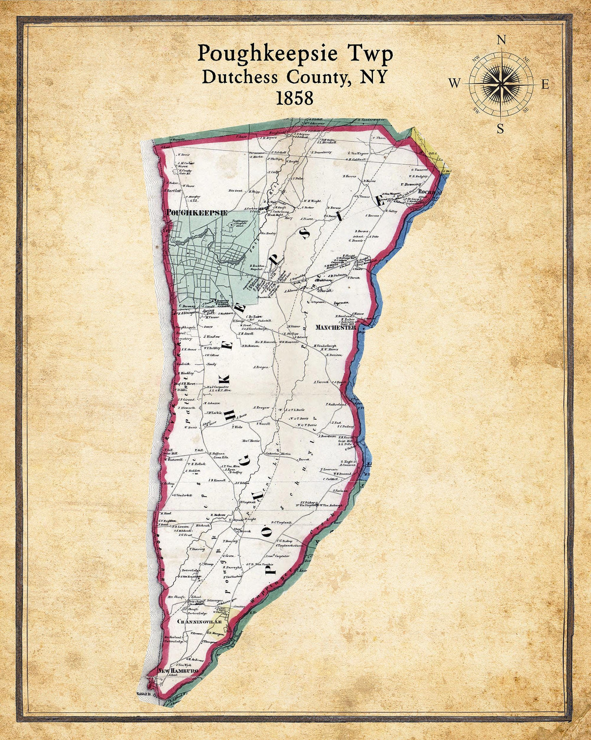 1858 Map of Poughkeepsie Township Dutchess County New York