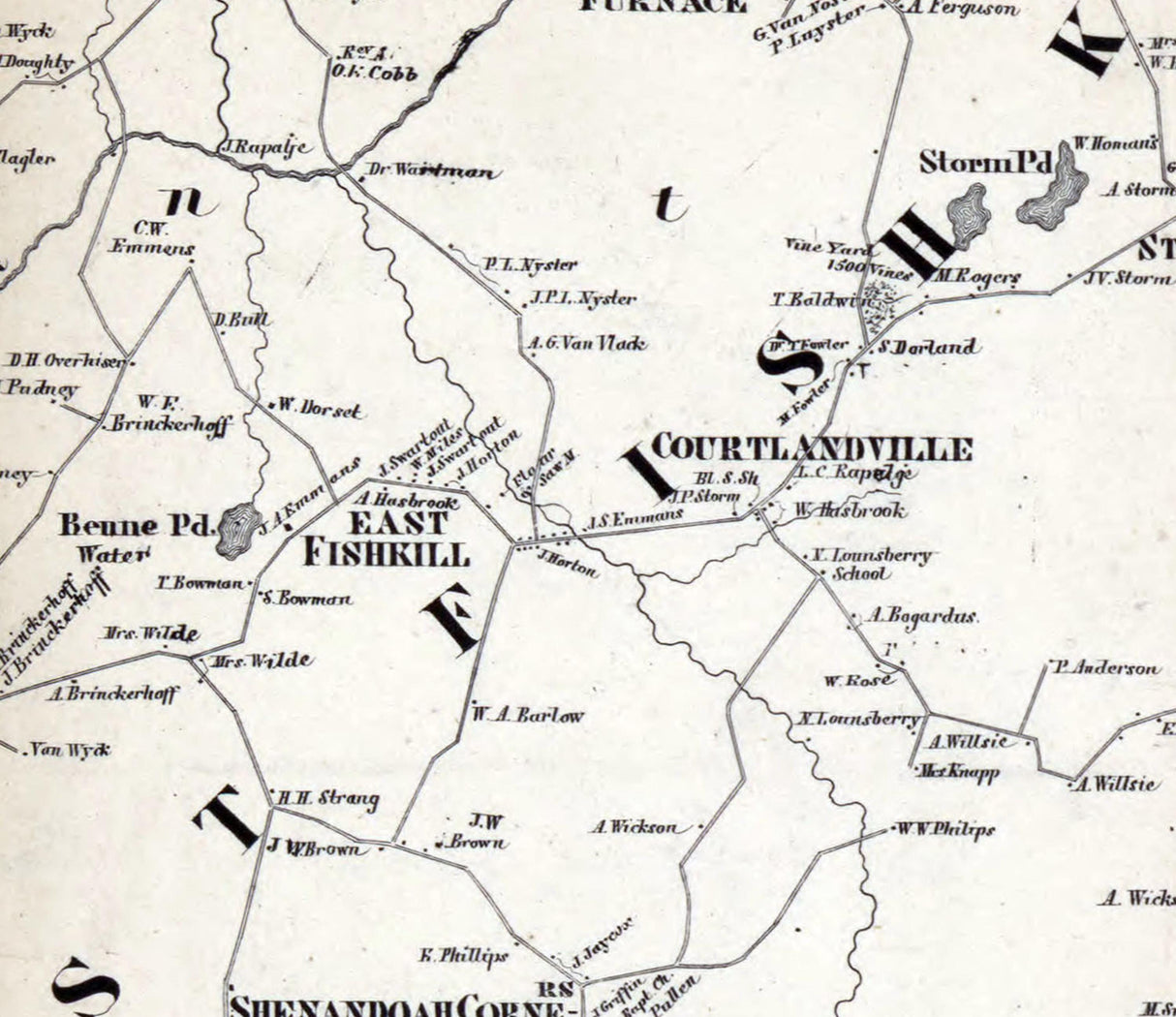 1858 Map of East Fishkill Township Dutchess County New York