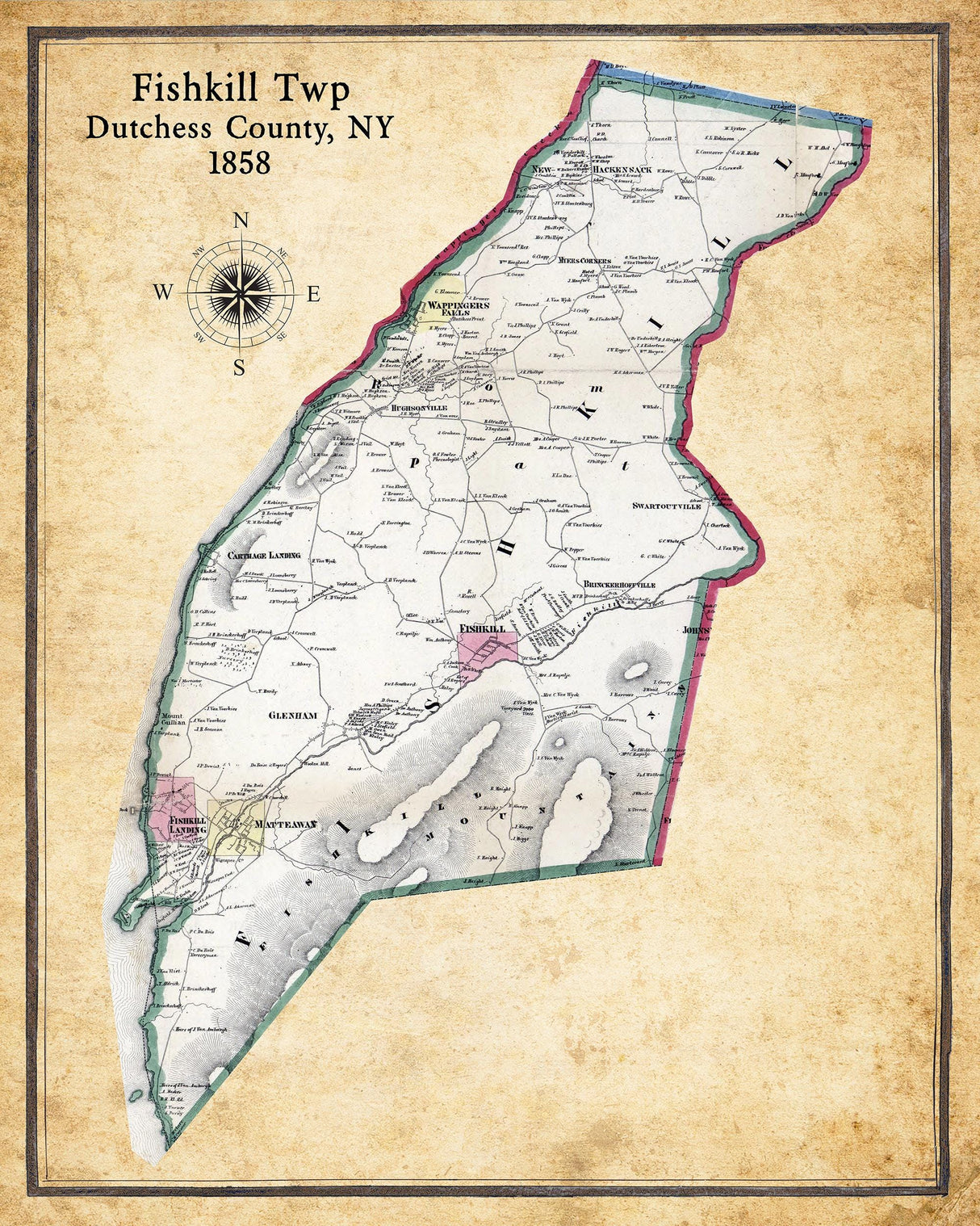 1858 Map of Fishkill Township Dutchess County New York