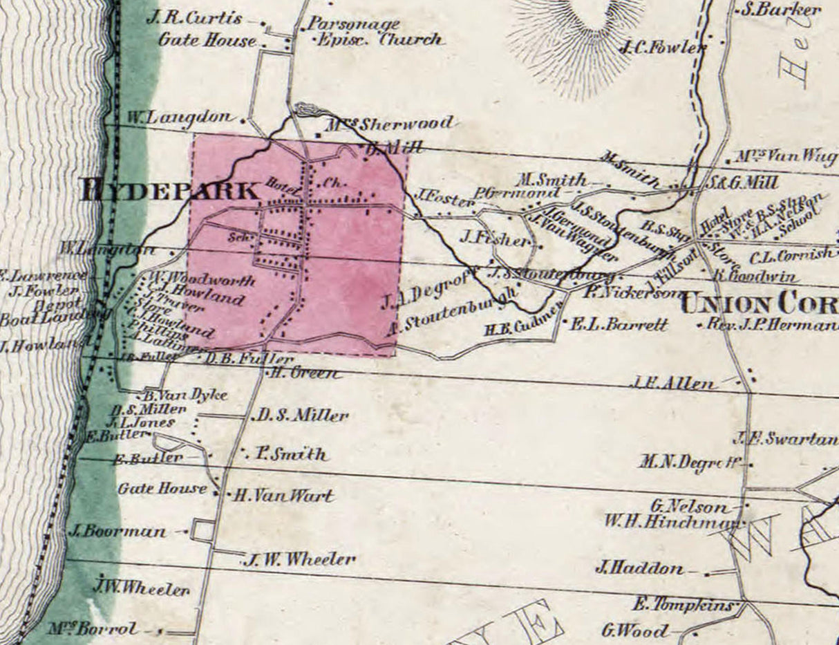 1858 Map of Hyde Park Township Dutchess County New York