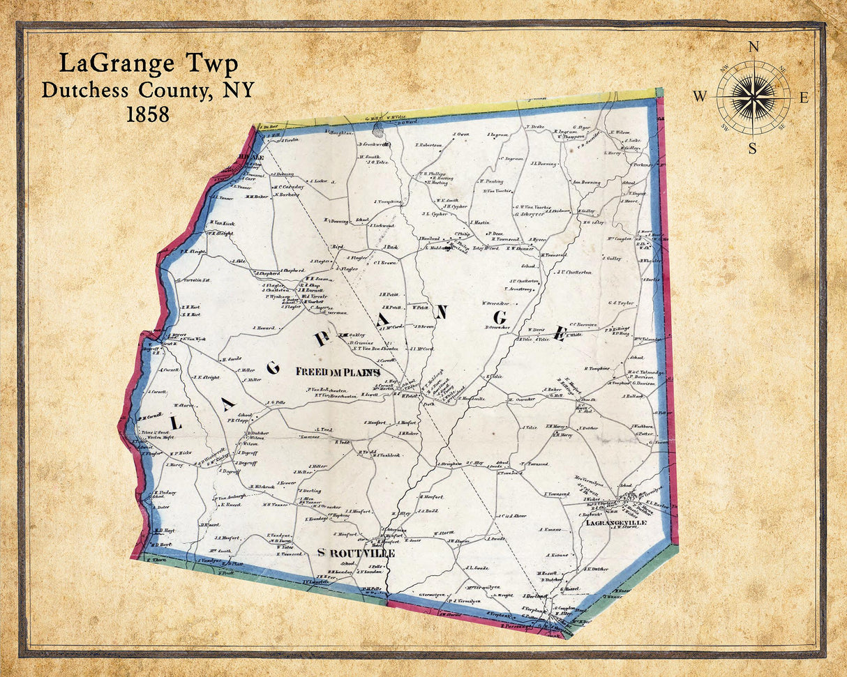 1858 Map of LaGrange Township Dutchess County New York